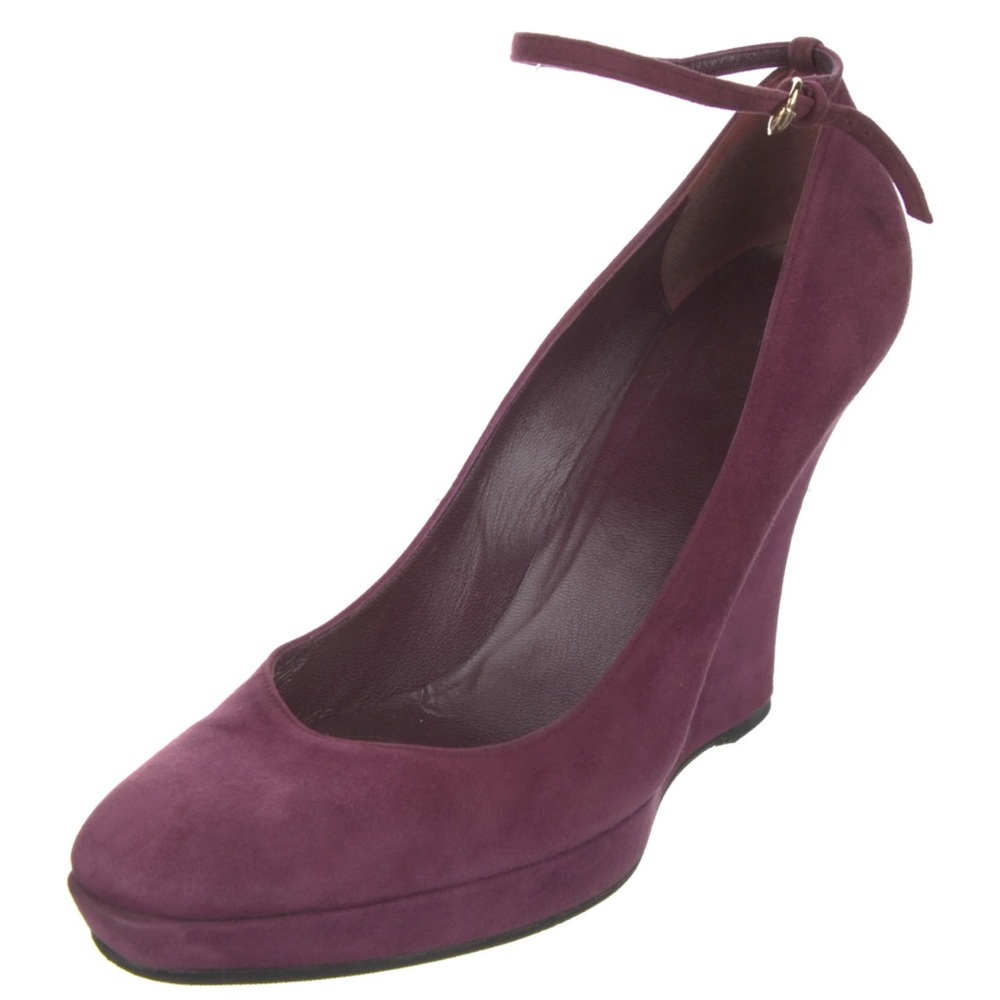 GUCCI Suede Pump Sz 9.5 Purple Bottoms Resoled 4.5 In Heel .5 In Platform Womens - Picture 4 of 13